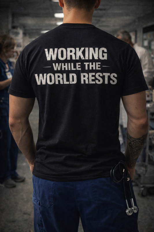 "WORKING WHILE THE WORLD RESTS" - Statement Tee